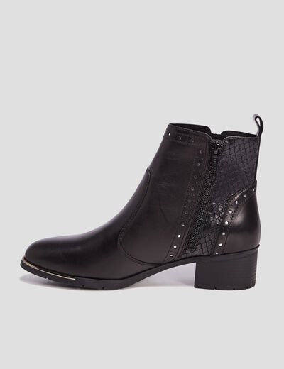 Bottines à talons en cuir noir femme
