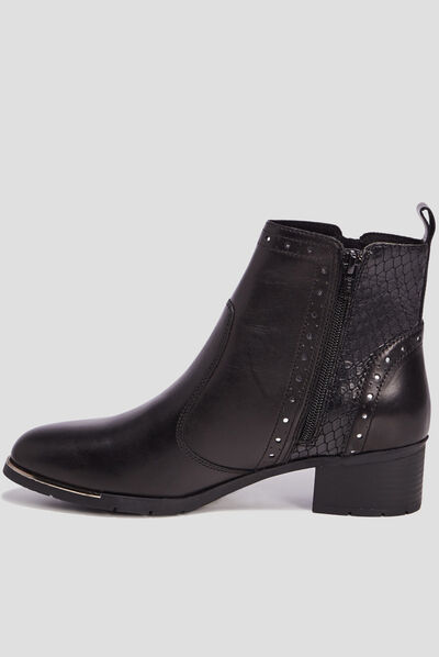 Bottines à talons en cuir noir femme