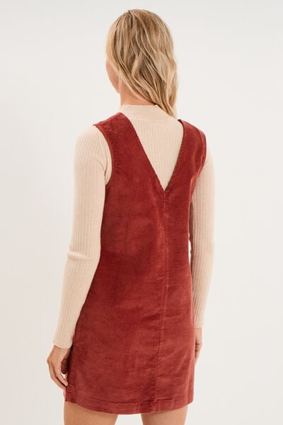 Robe chasuble courte effet velours rouge fonc&eacute; femme