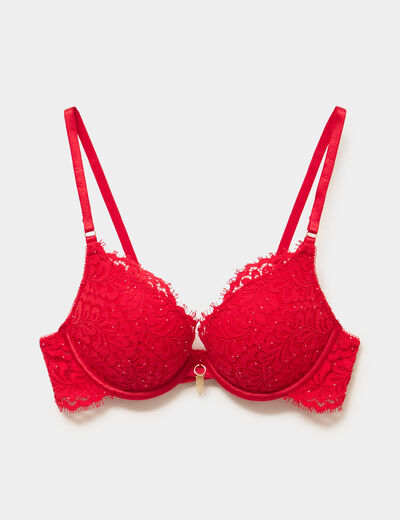 Soutien-gorge maxi push-up dentelle rouge femme