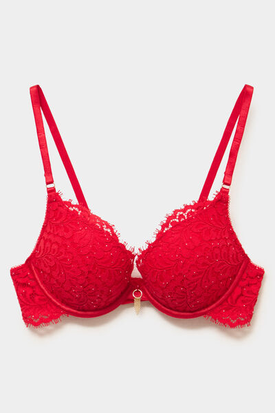 Soutien-gorge maxi push-up dentelle rouge femme
