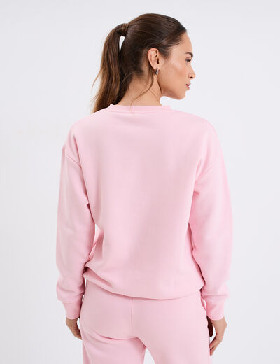 Sweat col rond manches longues rose clair femme