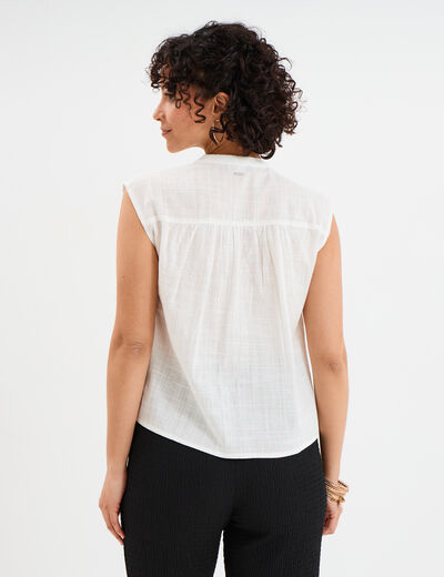 Blouse col tunisien sans manches coton blanc femme