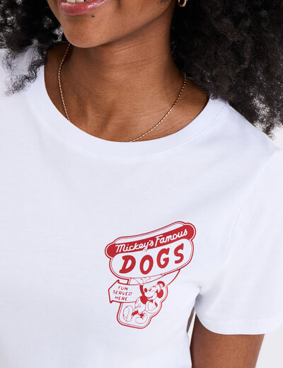 T-shirt manches courtes coton Mickey blanc femme
