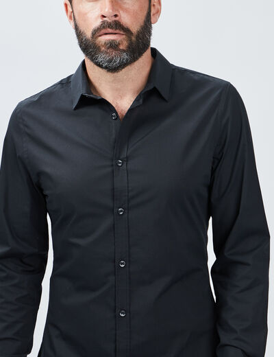 Chemise effet stretch manches longues noir homme