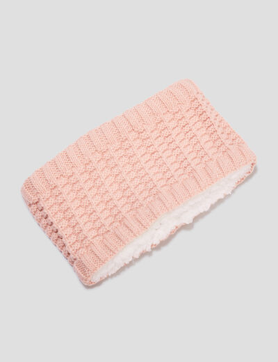 Tour de cou tricot&eacute; doublure laine rose b&eacute;b&eacute; fille