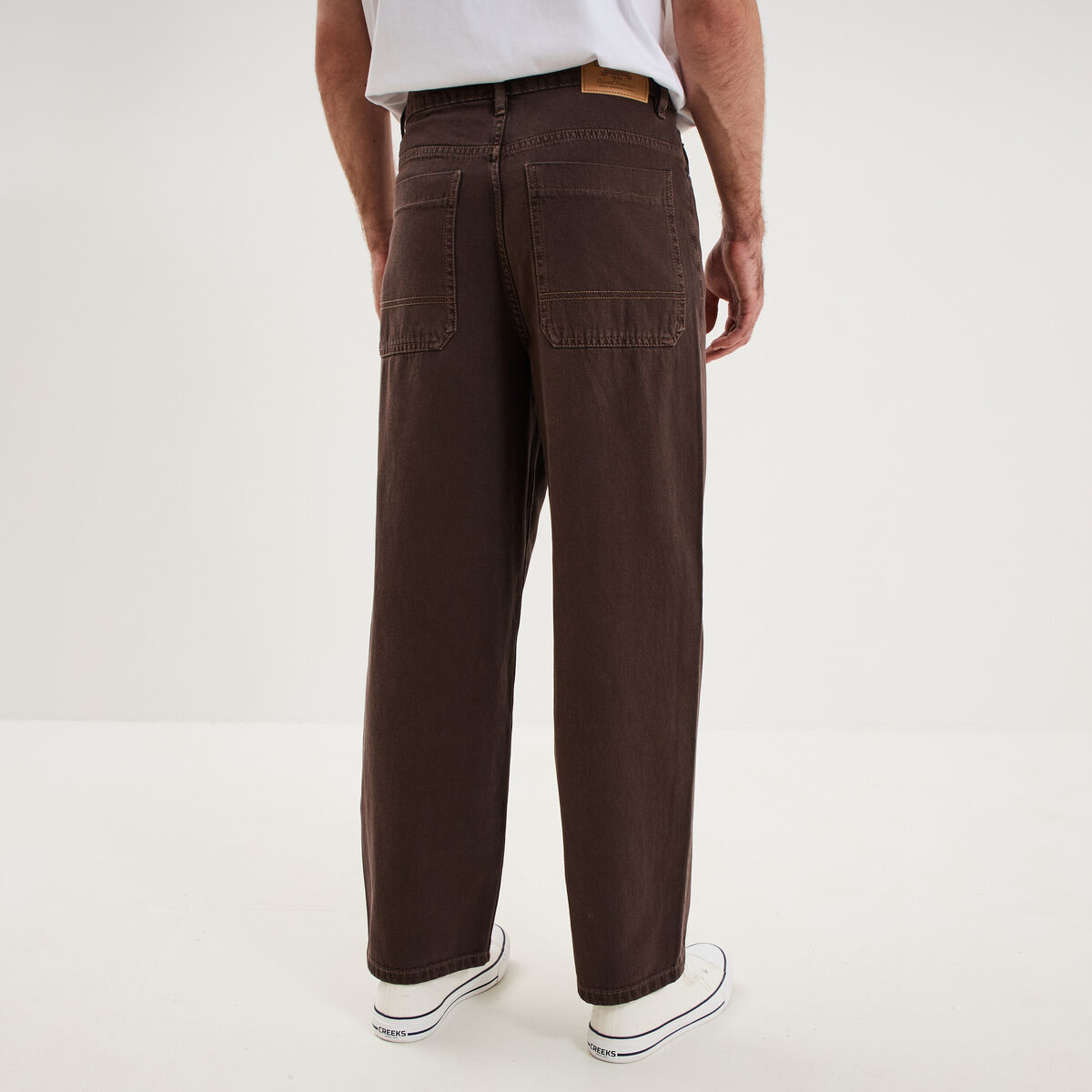 Jean large baggy 5 poches marron fonc&eacute; homme