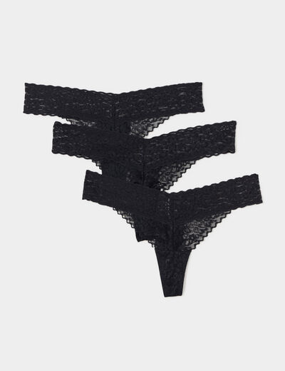 Lot 3 strings dentelle noir femme