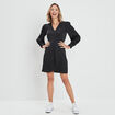 Robe portefeuille manches ballon satinée noir femme