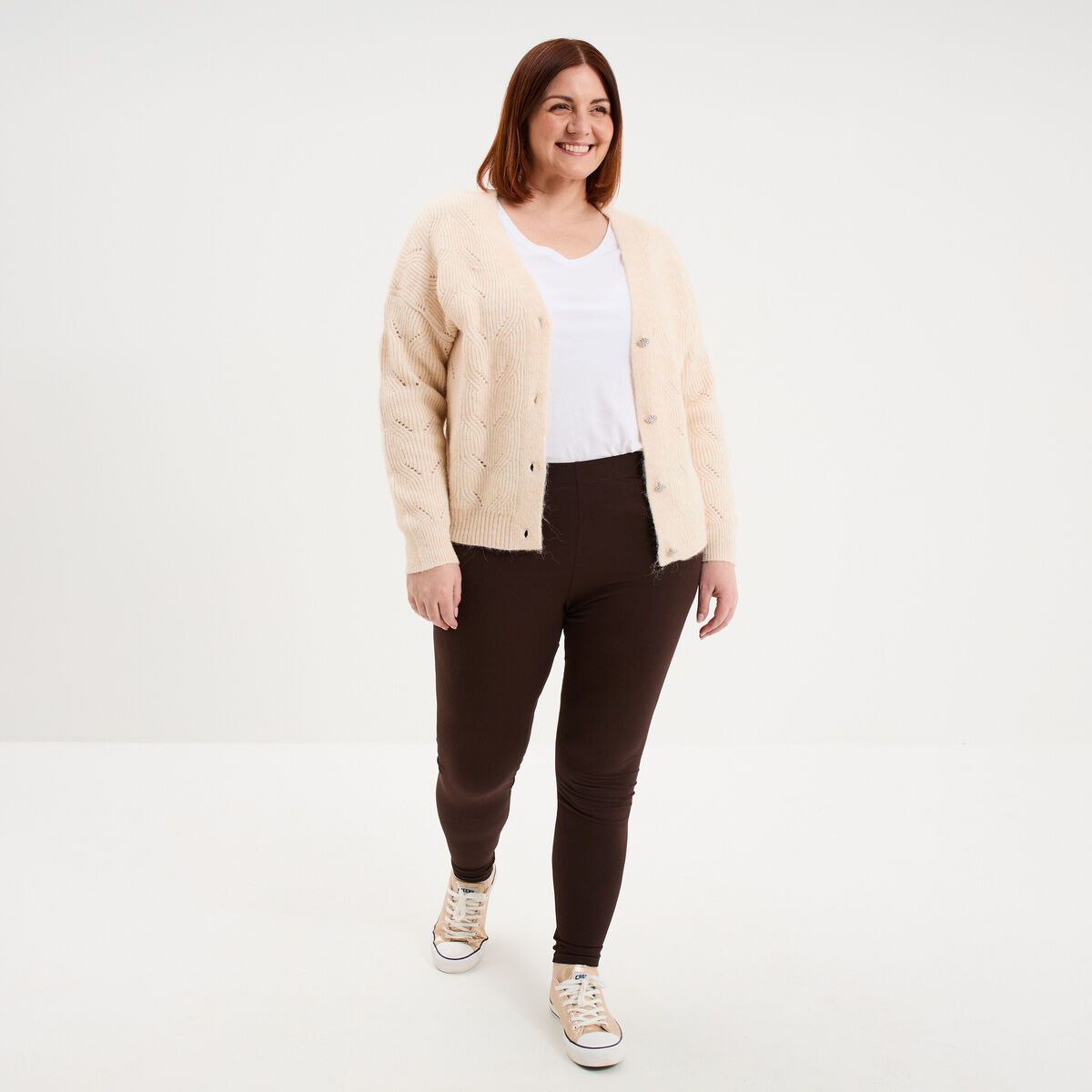 Legging avec taille &eacute;lastiqu&eacute;e marron fonc&eacute; femme grande taille