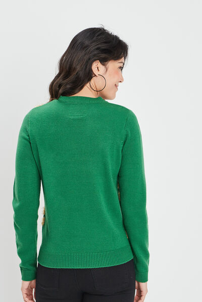 Pull de Noël avec sequins vert femme