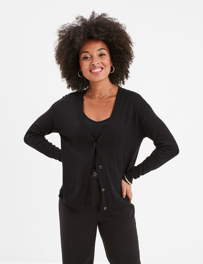 Gilet col en V boutonné noir femme