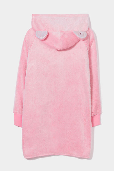 Poncho plaid à capuche pilou rose fille