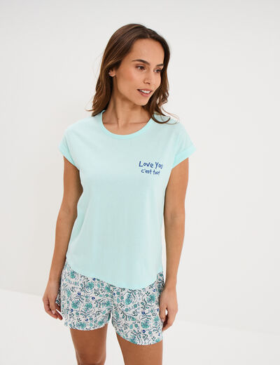 Ensemble pyjama short et t-shirt ecru femme