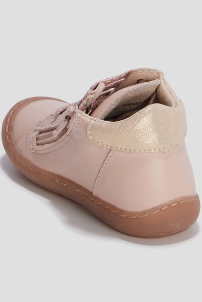 Bottillons zippés en cuir rose bébé fille