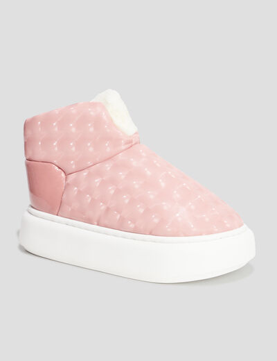 Chaussons bottines à plateformes rose femme
