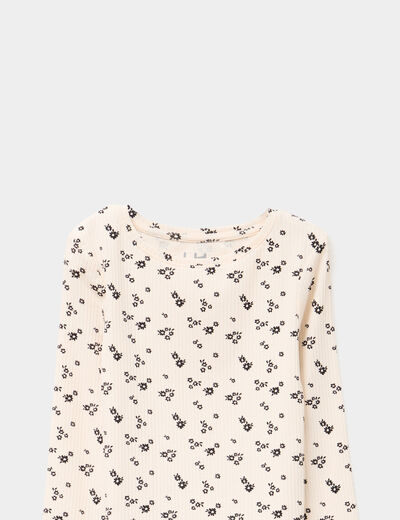 T-shirt côtelé manches longues coton beige fille