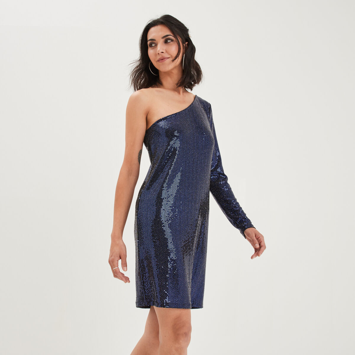 Robe asymétrique à sequins bleu femme
