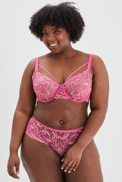 Soutien-gorge emboîtant dentelle rose fushia femme grande taille