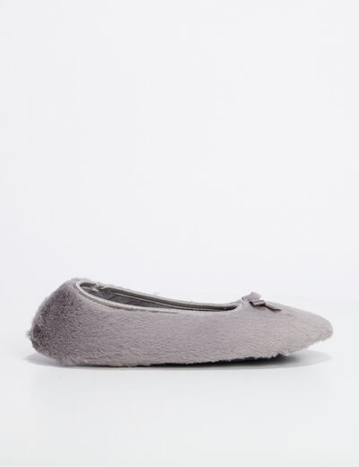 Chaussons ballerines effet polaire gris femme