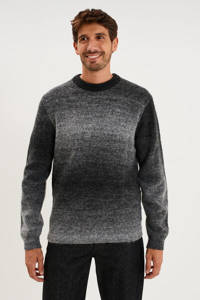 Pull droit col rond manches longues gris fonc&eacute; homme