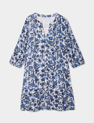 Robe évasée fluide manches longues col V blanc femme grande taille