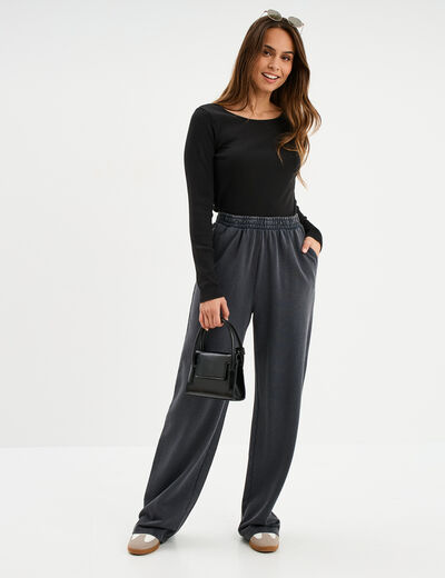 Pantalon de jogging large élastiqué gris foncé femme