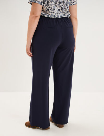 Pantalon large taille haute bleu fonc&eacute; femme grande taille