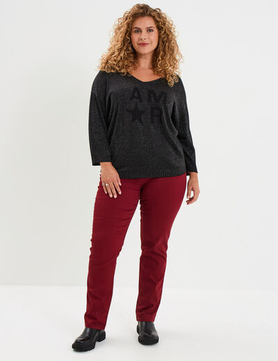 Pantalon straight taille haute Modavista bordeaux femme grande taille