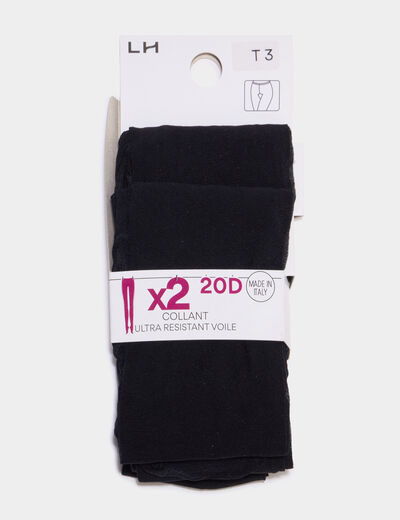 Lot 2 collants 20D ultra r&eacute;sistants noir femme