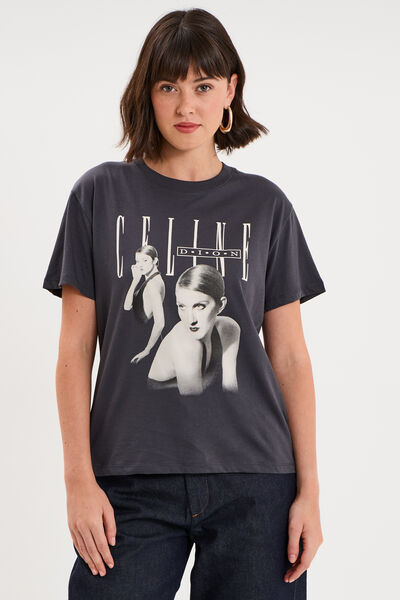 T-shirt droit coton C&eacute;line Dion gris fonc&eacute; femme