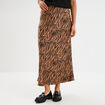 Jupe effet satin midi évasée camel femme