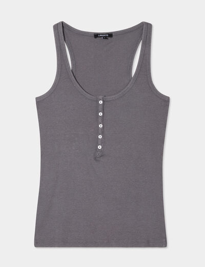 Débardeur col tunisien coton gris foncé femme