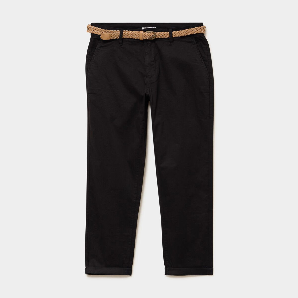 Pantalon chino 7/8&egrave;me ceinture tress&eacute;e noir femme