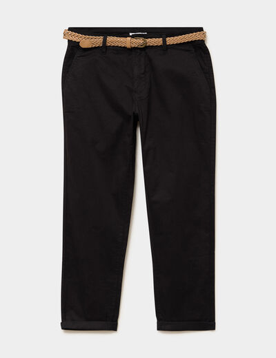 Pantalon chino 7/8&egrave;me ceinture tress&eacute;e noir femme