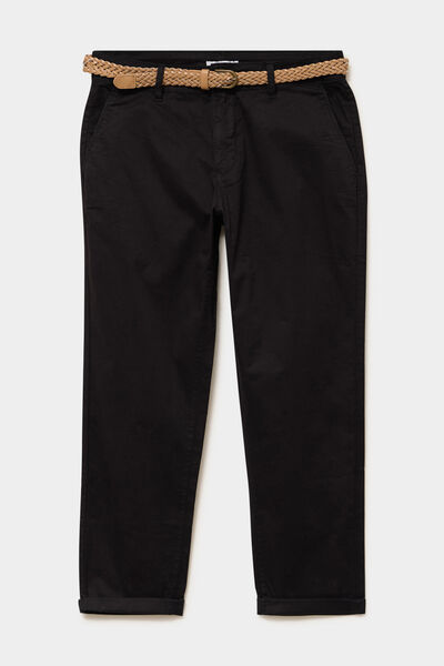 Pantalon chino 7/8&egrave;me ceinture tress&eacute;e noir femme