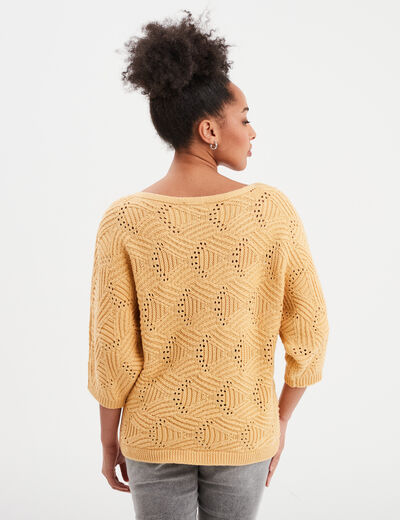 Pull ajouré manches 3/4 Liberto jaune clair femme