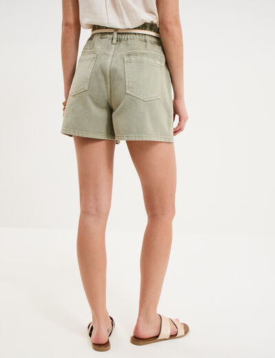 Short mom ceinture cordon coton vert kaki femme