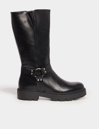 Bottes crant&eacute;es avec boucles noir femme