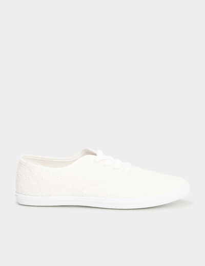 Tennis basses à lacets en toile blanc femme