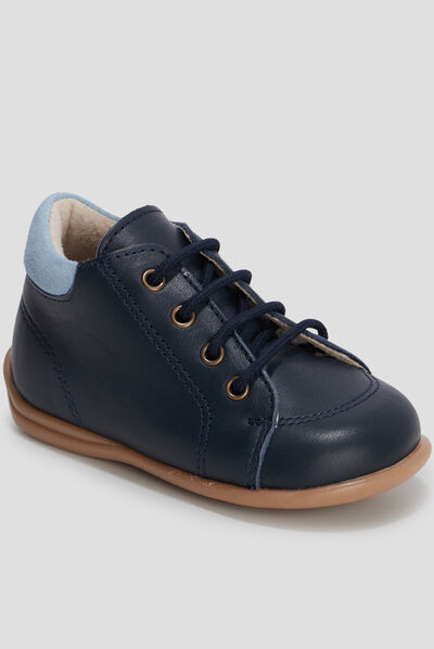Bottillons en cuir à lacets bleu marine bébé garçon