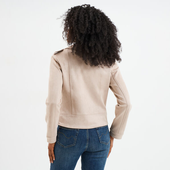 veste courte esprit biker effet suedine beige femme Veste courte esprit biker effet suédine beige femme