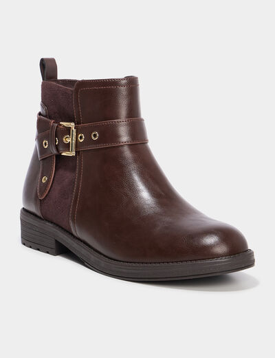Bottines avec boucles et talons 2 cm marron femme