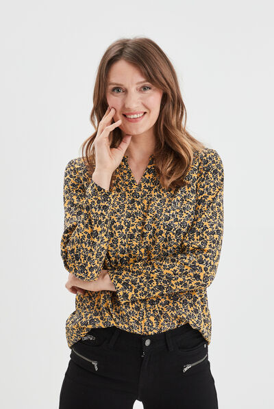 Blouse manches longues jaune moutarde femme