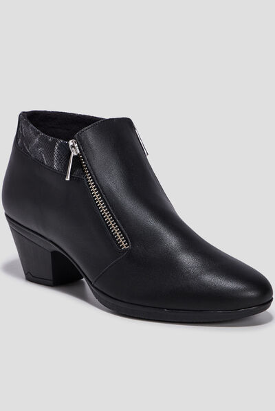 Bottines à talons en cuir noir femme