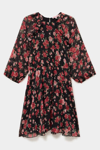 Robe fluide courte manches 3/4 noir femme