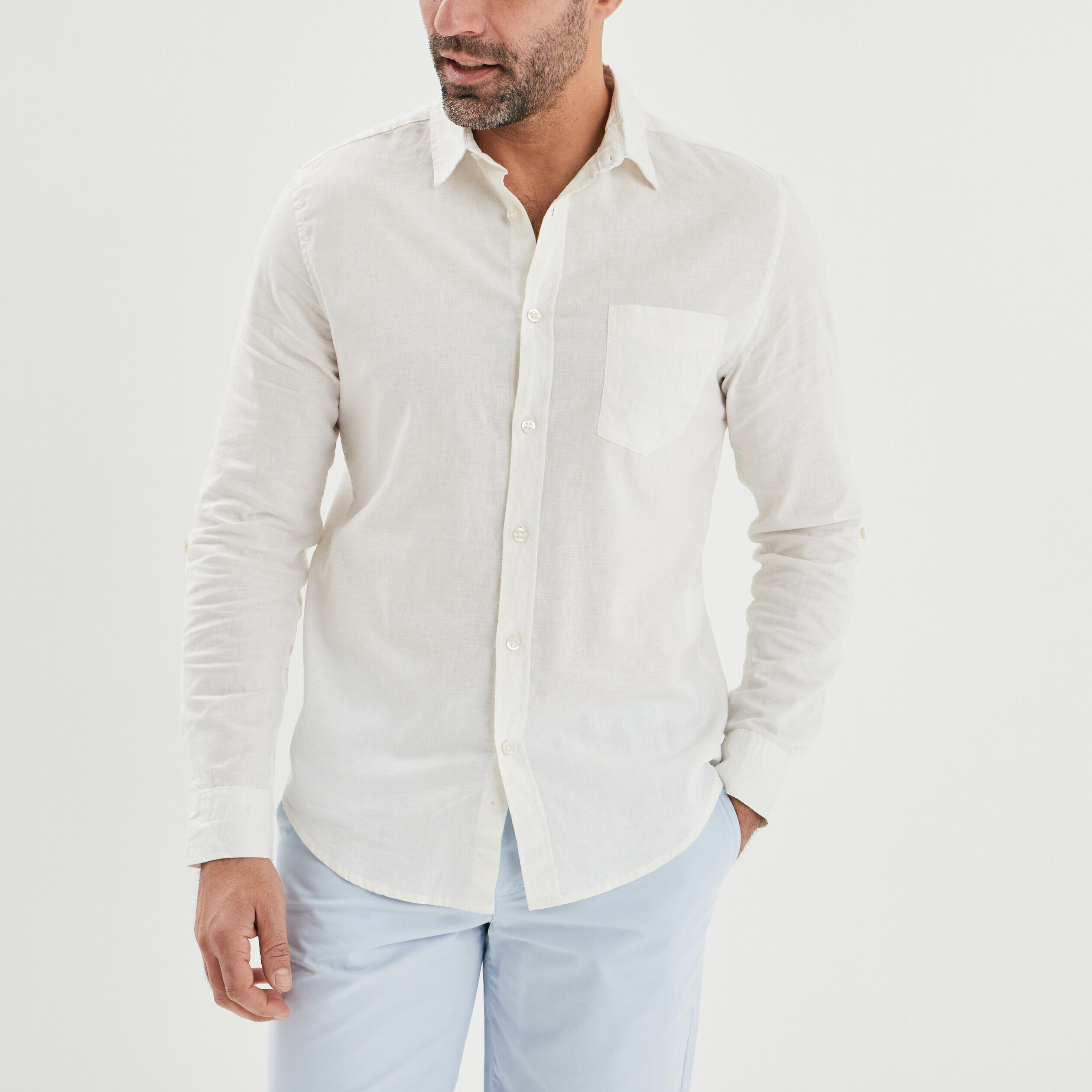 Chemise manches longues lin majoritaire blanc homme LH