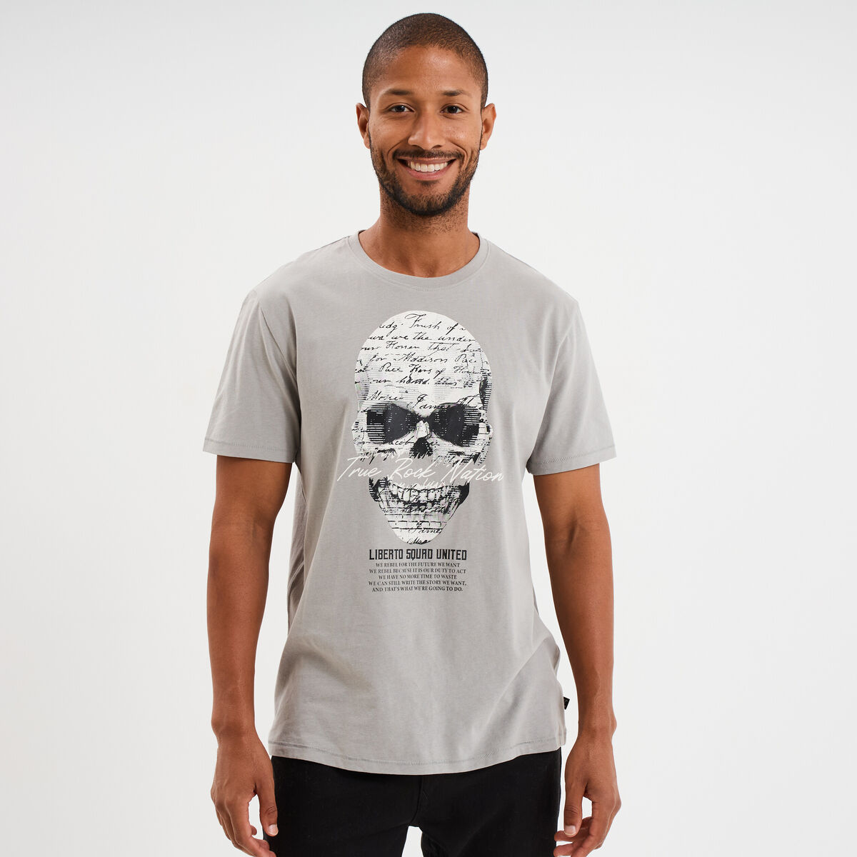 T-shirt col rond manches courtes coton gris homme