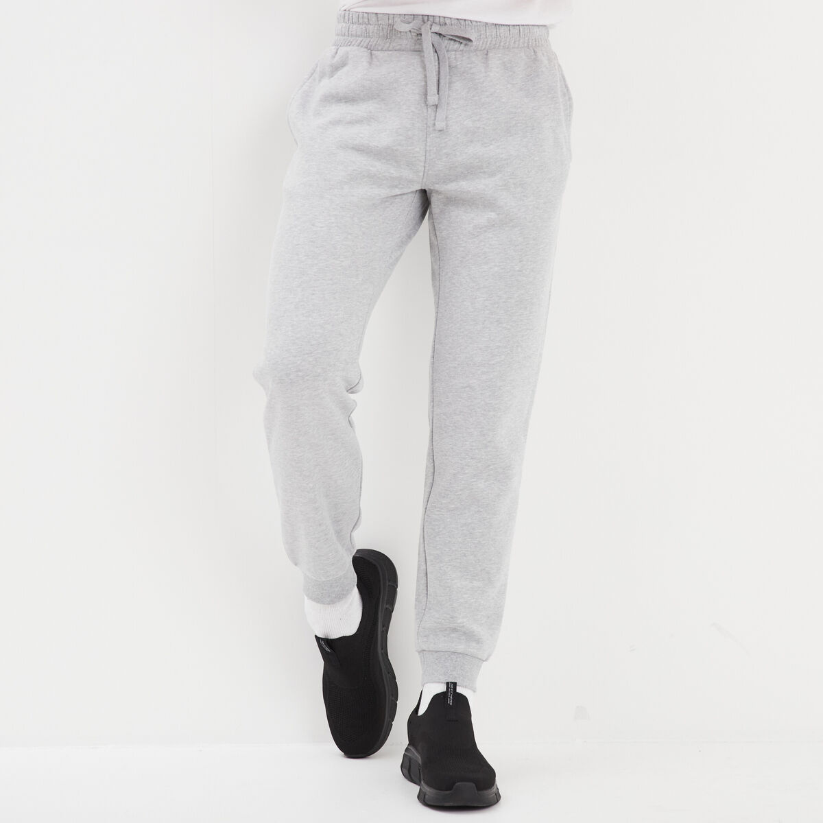 Pantalon jogging droit molleton gris homme