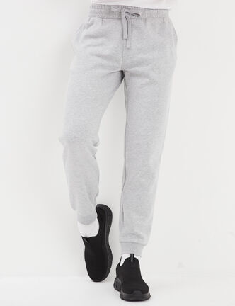 Pantalon jogging droit molleton gris homme